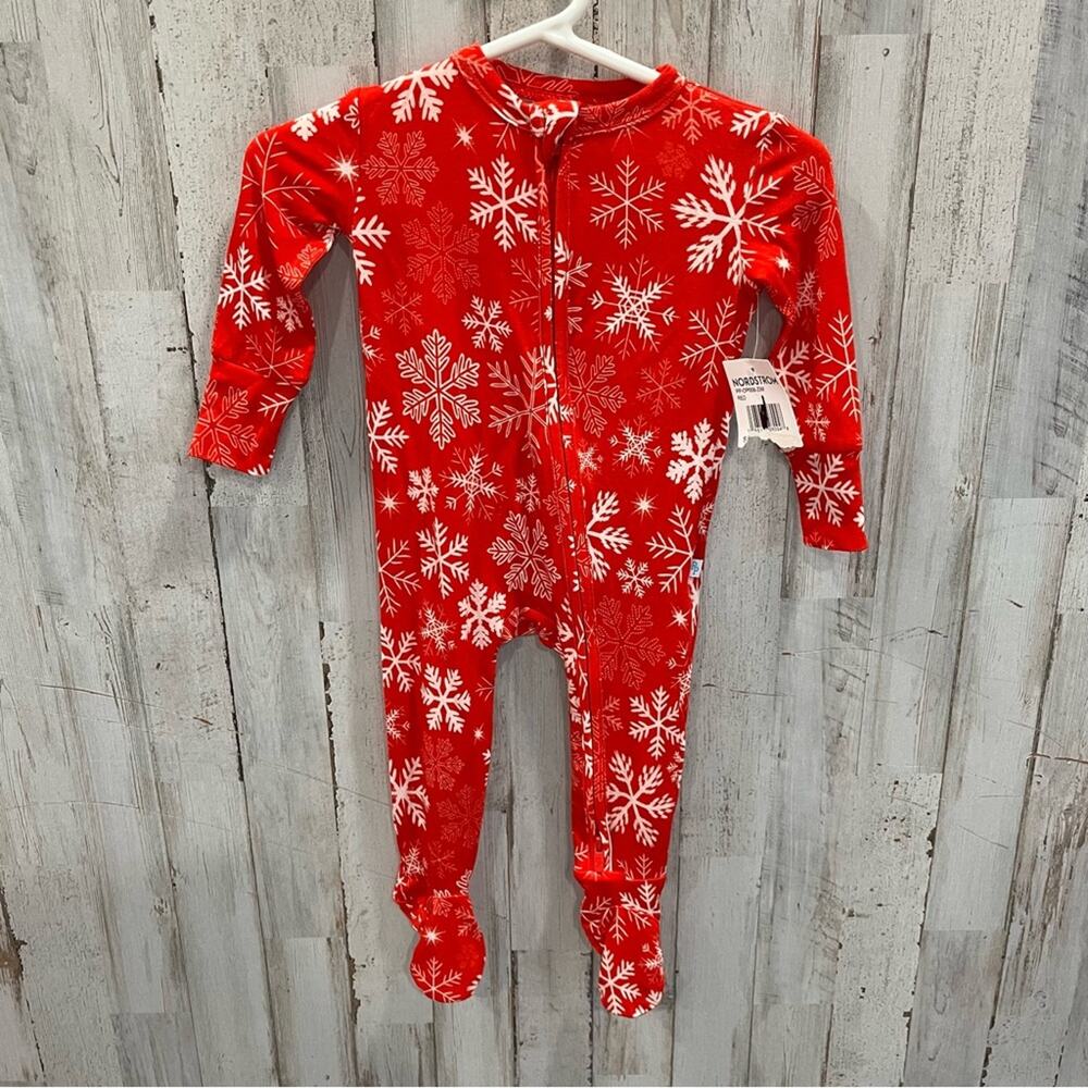 NWT Posh Peanut Red Snowflake Christmas Zippy with Footie 3-6 Months Bamboo